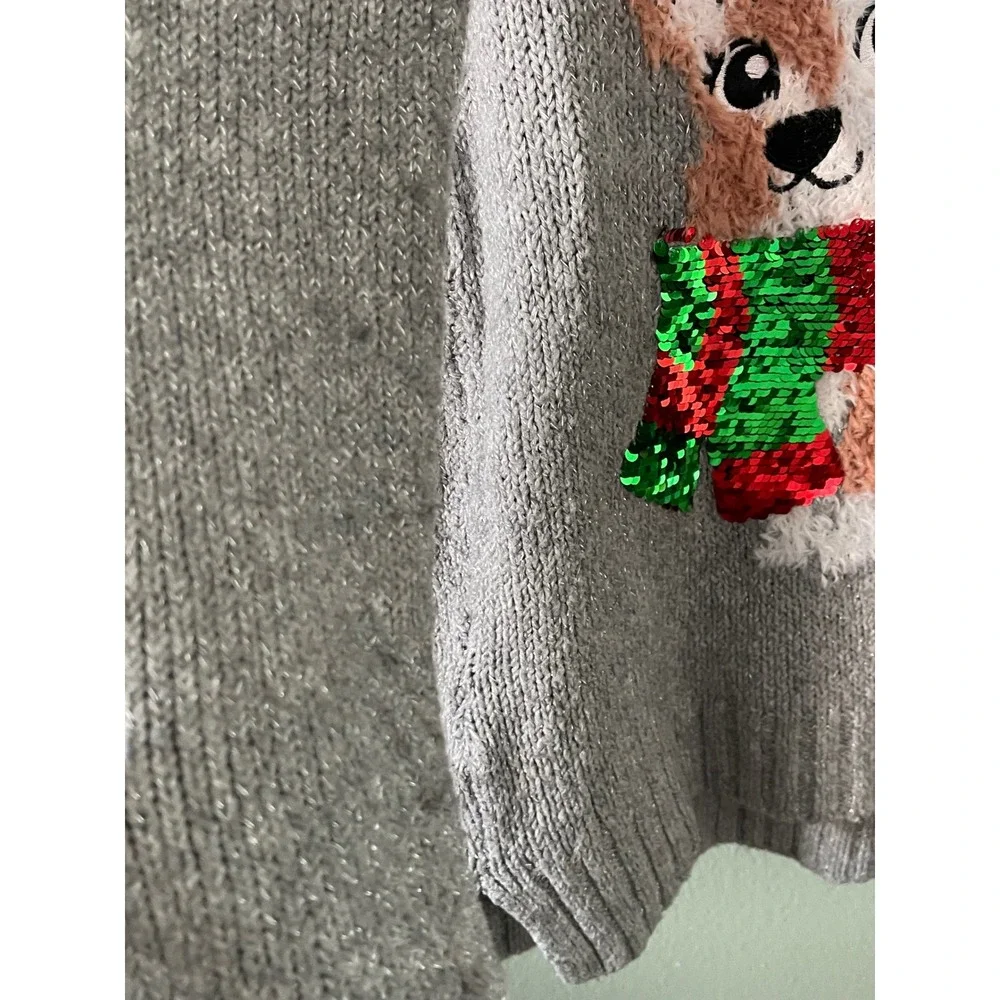 Justice Grey kids Girls Corgi Puppy Dog With Scarf Sweater Size 14/16 Used